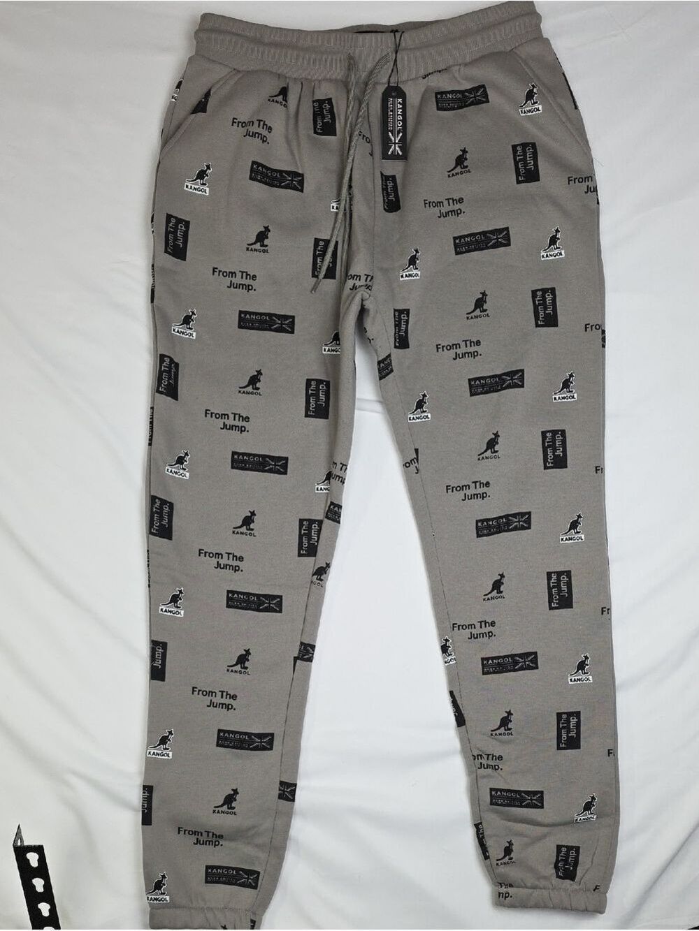 Kangol Men's Taupe Grey All-Over Logo Joggers Large